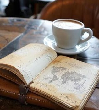 A cup resting on an open atlas, the ledger we keep every lot in